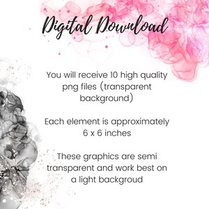 May include: Digital download of 10 high quality transparent PNG files. Each element is approximately 6 x 6 inches. These graphics are semi-transparent and work best on a light background.