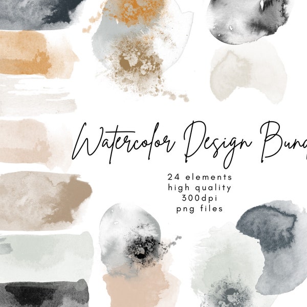 Watercolor Splashes, Brush Strokes Clipart, Watercolor Circle Png, Watercolor Ink Splatters, Clipart Borders Png