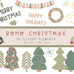Weihnachtscliparts, Boho Weihnachtscliparts, Pastell Weihnachtscliparts, Weihnachtsbaum Png, Frohe Feiertage Png, Frohe Weihnachten Png, Weihnachten Png