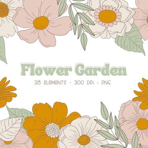 Retro bloem clipart, clipart bloemen retro, boho bloem clipart, retro bloemen clipart, handgetekende bloem clipart, groovy Flower illustraties