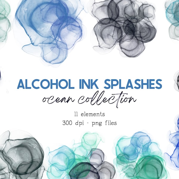 Blue Alcohol Ink Clipart, Abstract Clipart, Watercolor Clipart Splashes, Ink Blot Clipart, Alcohol Ink Png, Splatter Png, Planner Clipart