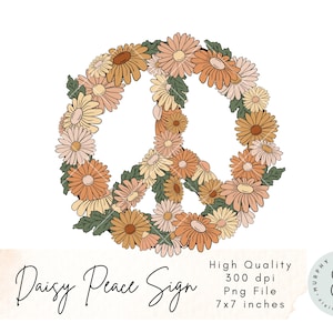 Imágenes prediseñadas de símbolo de la paz, imágenes prediseñadas de margaritas, imágenes prediseñadas de flores retro, imágenes prediseñadas de los años 70, imágenes prediseñadas bohemias, imágenes prediseñadas hippies, flores elegantes, imágenes prediseñadas de sublimación retro