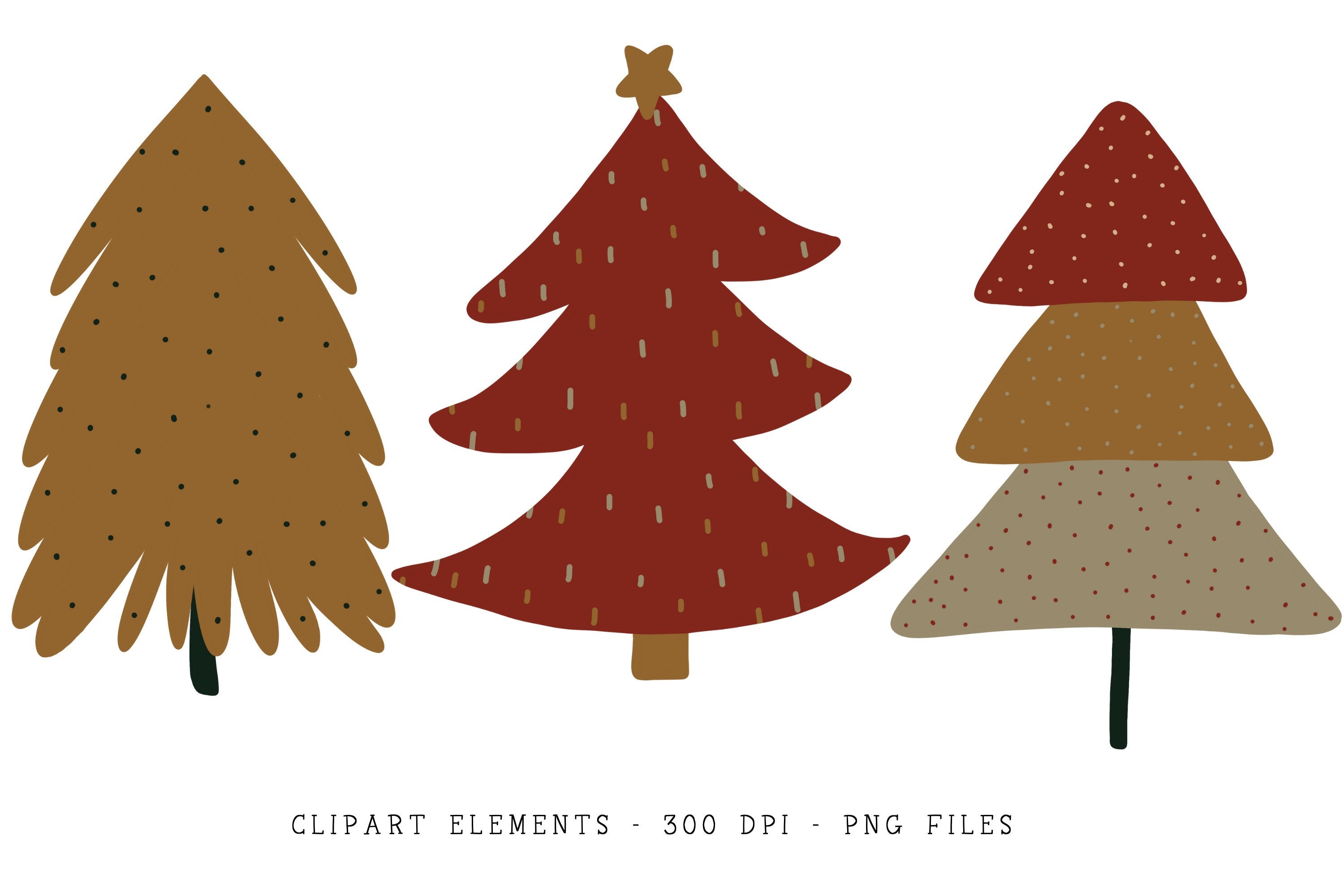 Christmas Tree Clipart, Boho Christmas Clipart, Christmas Clip Art