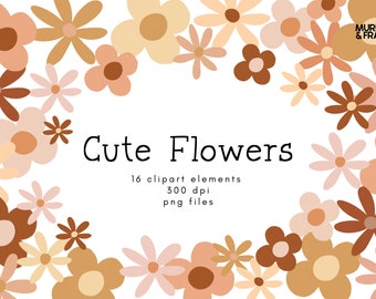 Boho Clipart, Daisy Clipart, Floral Clipart, Groovy Clipart, Spring Daisy Clip Art, Retro Flower Clipart, Hippie Clipart, Summer Daisy Png