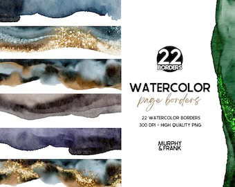 Watercolor Borders Clipart, Clipart Borders, Page Borders Clipart, Glitter Border Clipart, Navy Border Png, Digital Borders, Clipart Frames