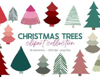 Christmas Tree Clipart, Abstract Christmas Trees Png, Boho Christmas Clipart, Modern Christmas Clip Art, Winter Clipart, Holiday Clipart