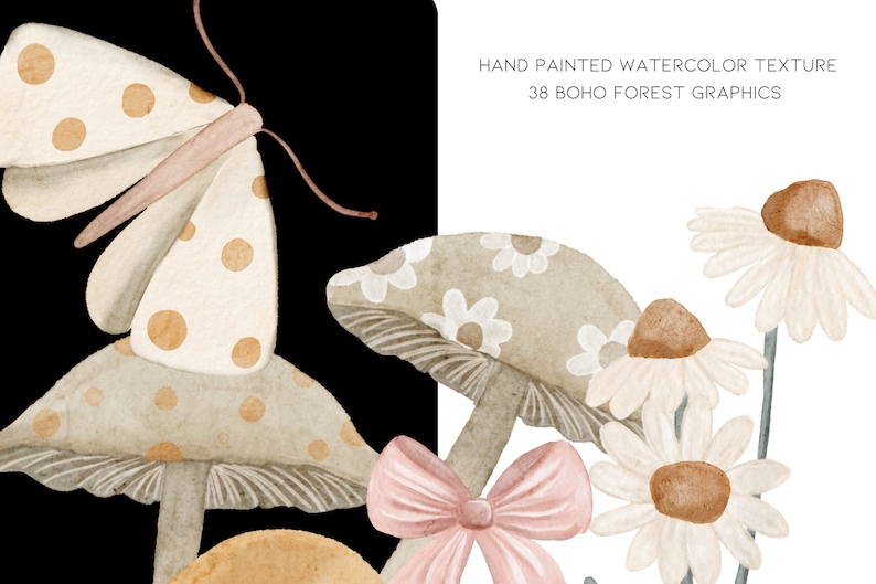 Cottagecore Clipart, Butterfly Clipart, Mushroom Clipart, Bow Clipart ...