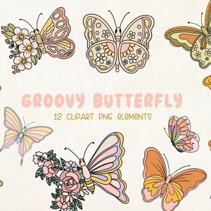 Clipart de borboleta, Borboleta PNG, Clipart de borboleta, Clipart fofo de primavera, Clipart de primavera descolado, Clipart de verão boho, Clipart infantil retrô