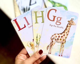 Watercolor Animal Alphabet Flash Cards: Nursery Decor, Educational Play (A6)