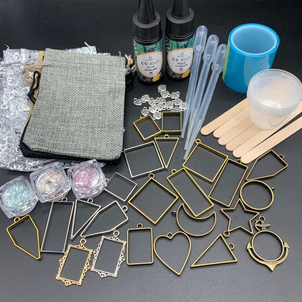 64 PC, Resin Starter Kit, UV Resin Kit, Resin Jewelry Kit, Resin DIY Kit, Resin Supply Kit, Resin Craft Kit, Open Back Bezel, Resin Supplies