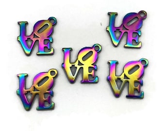 5 PC  Multi Colored Love Charms, Bracelet Making Charms, Earring Charm, Jewelry Supplies, DIY Bracelet Charm, Bead Charm for Necklace