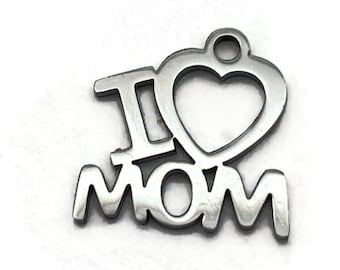 I Love Mom Charm, 5 PC+, Mom Charm, Charm for Bracelet, Earring Charms, Charms for Necklaces, New Mom Charm, Bulk Charms, Wholesale Charms