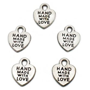 40 PCS Antique Silver Heart Charms: Handmade with Love, 15mm