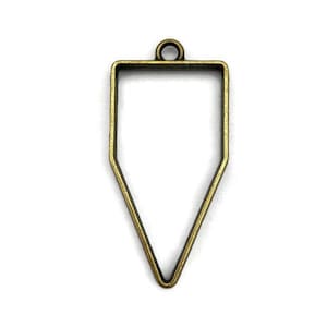 May include: A gold-toned metal pendant with a pointed, triangular shape. The pendant has a loop at the top for attaching a chain or cord.