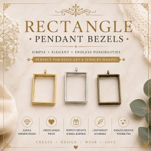 5Pc Small Rectangle Open Back Bezels: Gold, Silver, Bronze Charms