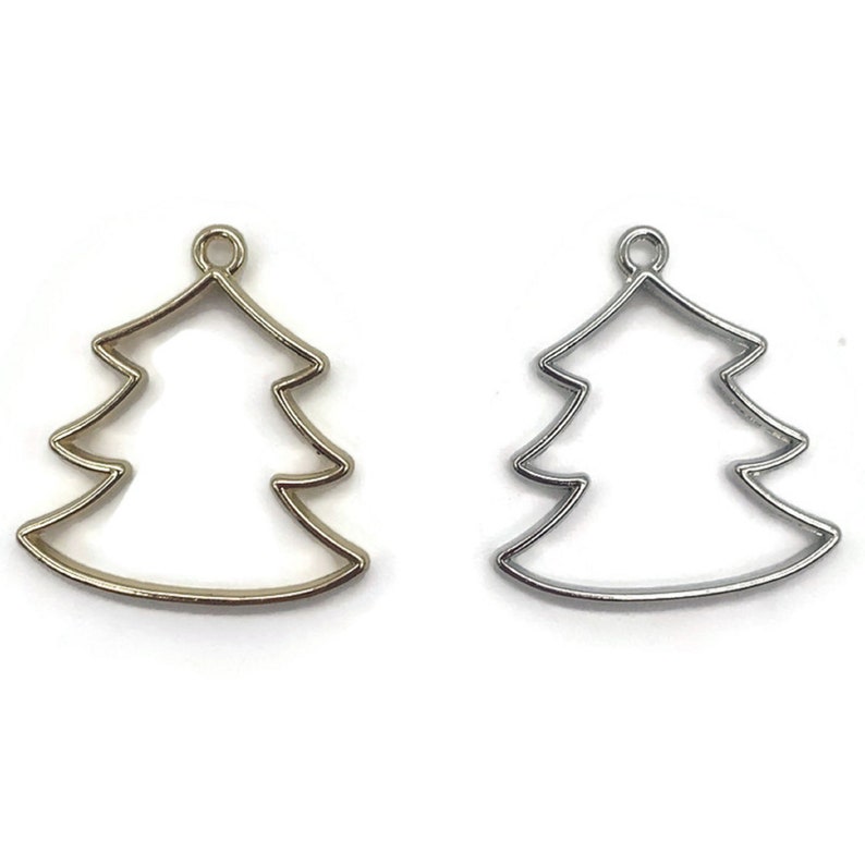 Christmas Tree Bezel, Open Back Bezels, Bezels for Resin, Bezels for Earrings, Pendants, Pressed Flower, Silver or Gold, image 1