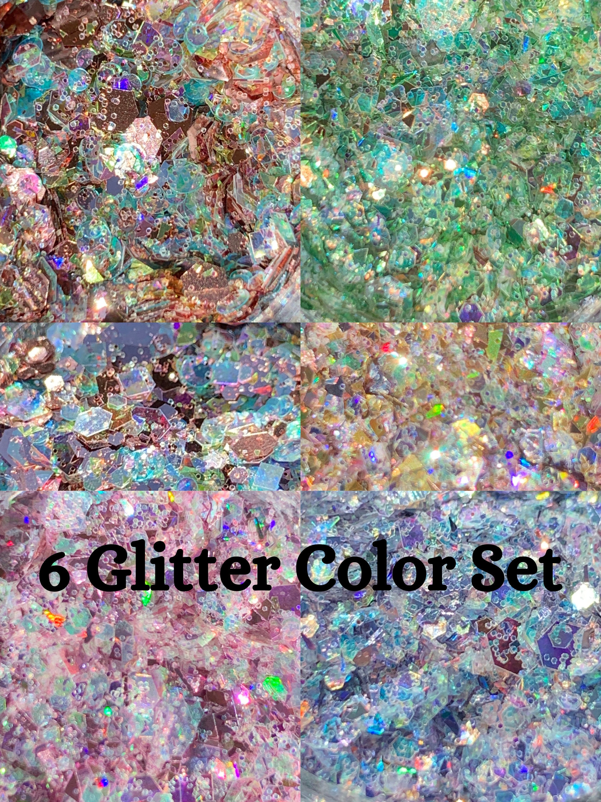 6 Color Set, Chunky Glitter, Resin Glitter, Nail Glitter, Body Glitter,  Face Glitter, Each Color is 1/2 Teaspoon, Holograhic Glitter 
