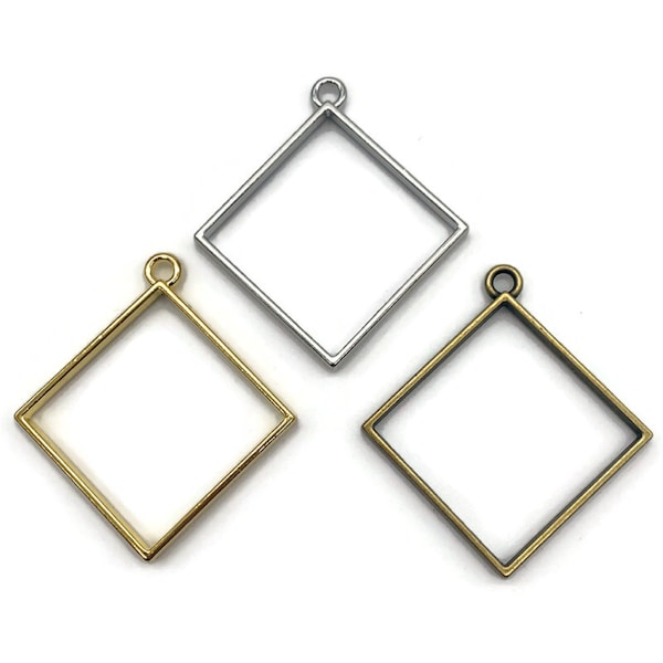 5Pc+ SQUARE Open Back Bezel, Gold, Silver & Bronze Bezel for Resin, Bezel for Pendant, Pressed Flower, Bezel for Epoxy, Bezel for Necklace,