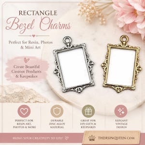 Rectangle Open Back Bezel: Gold or Silver Resin Pendant Frame, Jewelry Making Supply, DIY Jewelry Findings