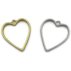 Heart Open Back Bezels: Gold or Silver Pendant Blanks, Resin Jewelry (5 Pc+)