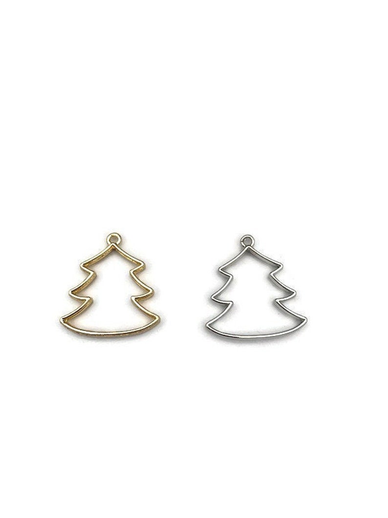 Christmas Tree Bezel, Open Back Bezels, Bezels for Resin, Bezels for Earrings, Pendants, Pressed Flower, Silver or Gold, image 7