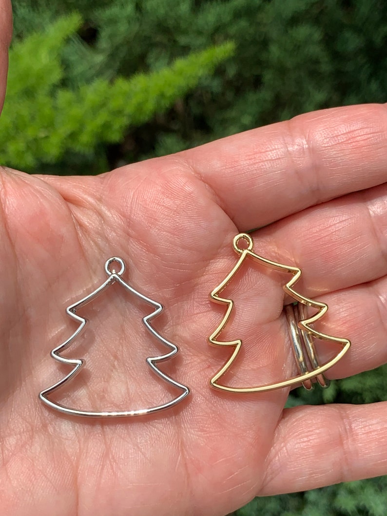 Christmas Tree Bezel, Open Back Bezels, Bezels for Resin, Bezels for Earrings, Pendants, Pressed Flower, Silver or Gold, image 5