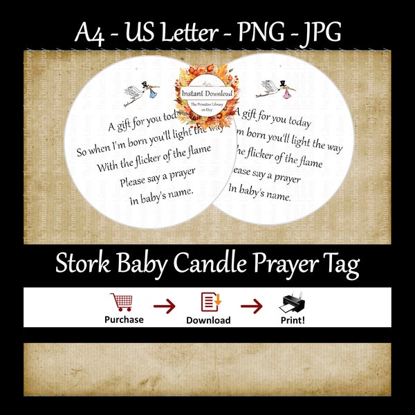 Stork Baby Shower Candle Favor Tag, Printable Baby Light This Candle Poem Tag, Baby Shower Prayer, Baby Prayer Candle Shower Favors