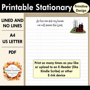 Carta da lettere stampabile primitiva, arte popolare americana, carta da lettere, carta a righe digitale