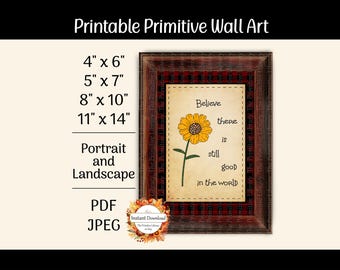 Primitieve Amerikaanse volkskunstprints, zonnebloemkunst aan de muur, prim gingang