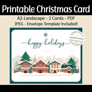 Tarjeta navideña, tarjetas navideñas con sobre, cristianismo, casas de pueblo navideñas, tarjetas imprimibles en blanco