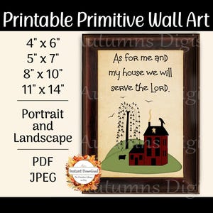 Primitive American Folk Art Prints, Apartment Decor, Downloadable Art, Above Bed Art Decor, Salt Box House, Primitive Crow, Sheep