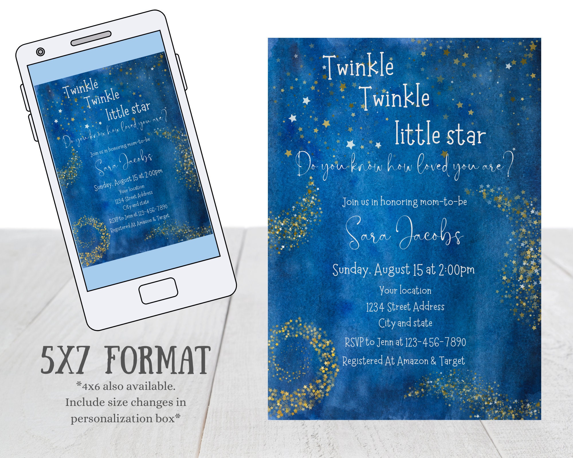 Twinkle Twinkle Little Star Baby Shower Invitations Digital File