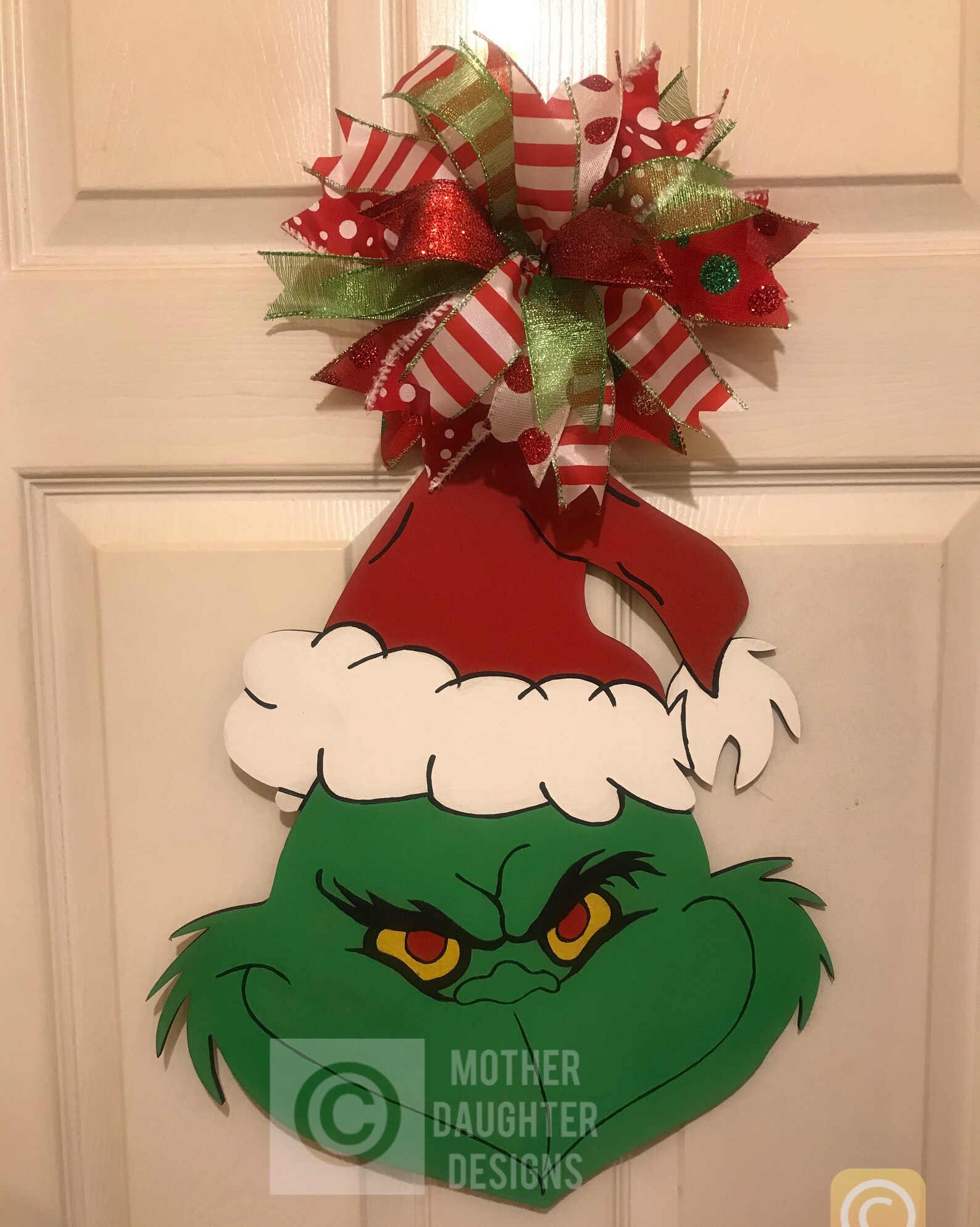 Wooden Grinch Face Door Hanger Etsy