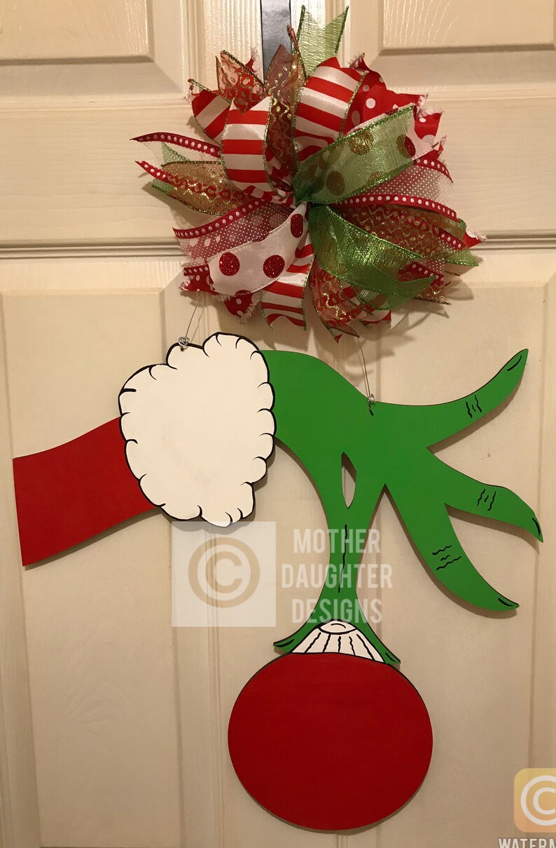 Grinch Hand Wooden Door Hanger Hand Painted Etsy