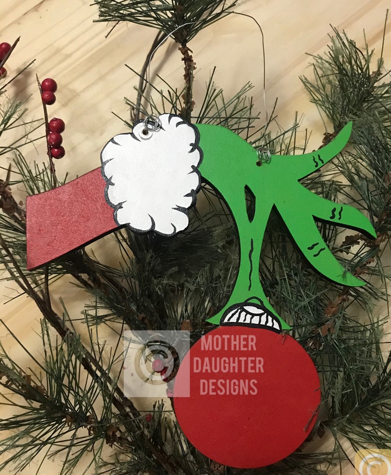 Large Grinch Hand Wooden Hand Painted Christmas Ornament Etsy