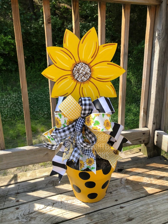 Sunflower Patio Flower Pot Hand Painted Etsy