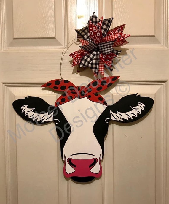Rustic Cow Wooden Door Hanger Etsy
