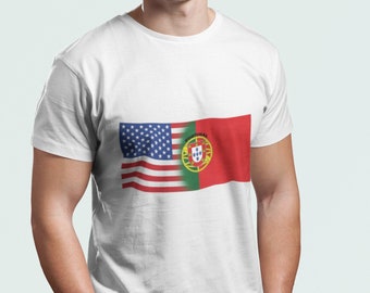 Portugal American Flag Unisex T-shirt, Portuguese Fashion, Portugal Gift, Jersey Tee, American Flag, American Pride, Portuguese Pride