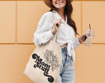 Mom stuff Tote, Floral Cotton canvas bag, Reusable shopping tote, Mama travel bag, Beach bag for mom, Mothers day gift, Mom essentials bag