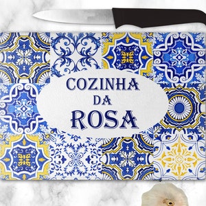 Personalized Glass cutting board, Portugal Serving Tray, Portuguese Azulejos, Custom Tile cutting board, Housewarming gift, Kitchen decor