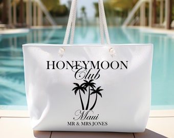 Honeymoon romantic tote, Mr and Mrs custom tote, Chic Travel bag, Personalized bag for bride and groom, Honeymoon beach bag, Bridal gift