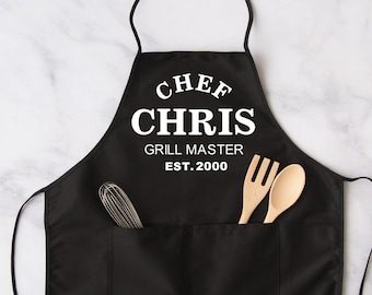 Grill Master chef apron, Dad apron, Father's day gift, Dad gifts Husband gifts, BBQ apron, Apron for him, Established apron, Cooking apron