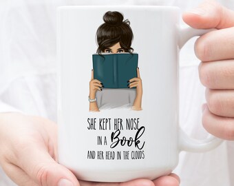 Custom Book Lover Mug, Bookworm Coffee Cup, Gifts for the Reader, Reading Quotes, She Kept her Nose in a book Mug, Librarian Gifts
