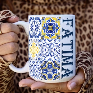 Taza de azulejos portugueses, taza personalizada, taza de Portugal personalizada, regalos de Portugal, taza portuguesa, orgullo portugués, taza de azulejos azules con nombre imagen 2