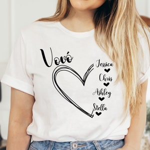 Custom Grandma tshirt, Portuguese Vovo shirt, Mothers day shirt for Grandmother, Best Nana shirt, Gigi tshirt, Grandkids tshirt with names White