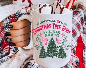 Taza de granja de árboles de Navidad, taza Griswold vintage, taza de café de Feliz Navidad, película de Navidad, vacaciones de Navidad, taza de vacaciones, taza de chocolate caliente