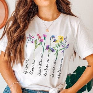 Custom flower tshirt, Birth month flower shirt, Grandmas garden shirt, Custom shirt with grandkids names,Mothers day gift,Grandkids gift