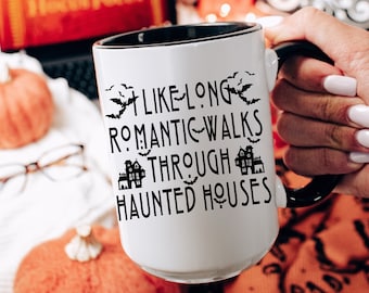 Halloween lover mug,Horror mug,Haunted coffee cup,Spooky mug,Mystical mug,Witchy mug,Halloween gifts,Romantic walks through haunted houses