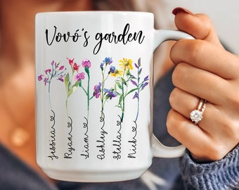 Grandmas garden mug, Custom mug with grandchildren names, Flower mug, Nana mug,Portuguese mug, Mothers day mug, Grandkids gift, Mom gift