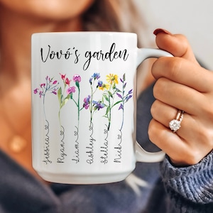 Grandmas garden mug, Custom mug with grandchildren names, Flower mug, Nana mug,Portuguese mug, Mothers day mug, Grandkids gift, Mom gift